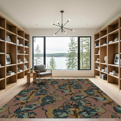 Earthy Tones Abstract Floral Swirl Rug