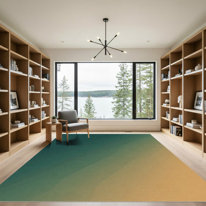 Teal And Ochre Gradient Waves Rug