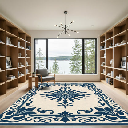 Navy Blue Vintage Floral Medallion Rug
