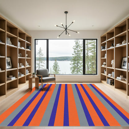 Bold Orange Blue Gray Stripes Rug