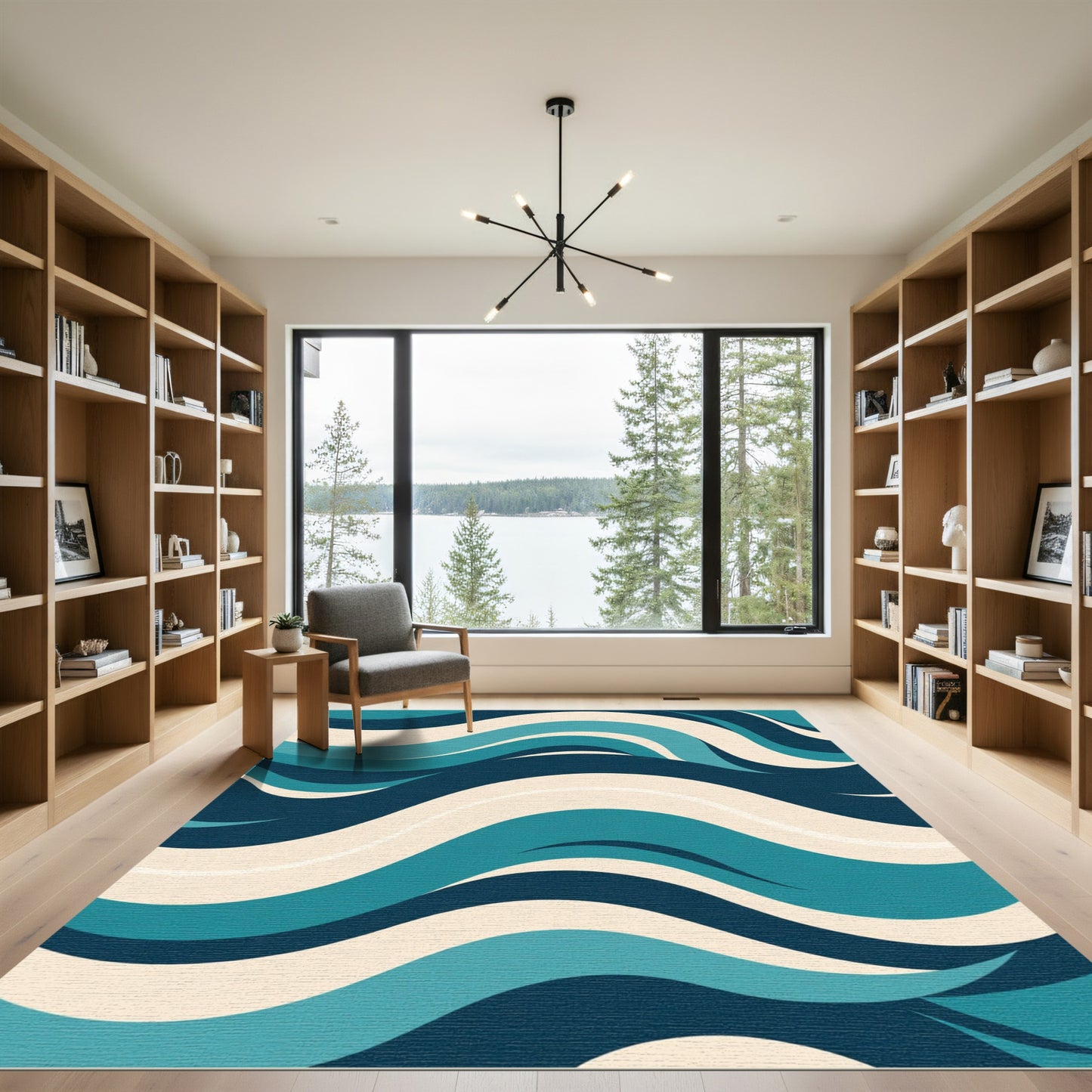 Deep Blue Wave Flow Rug