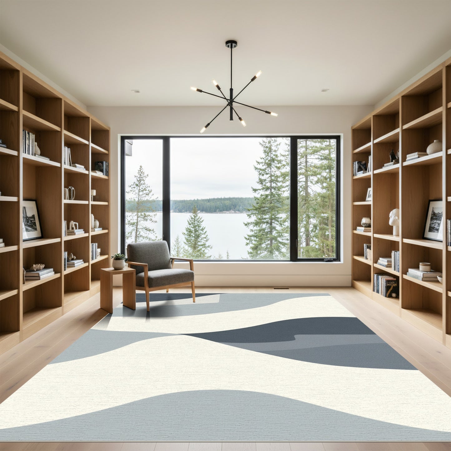 Serene Blue Grey Abstract Waves Rug