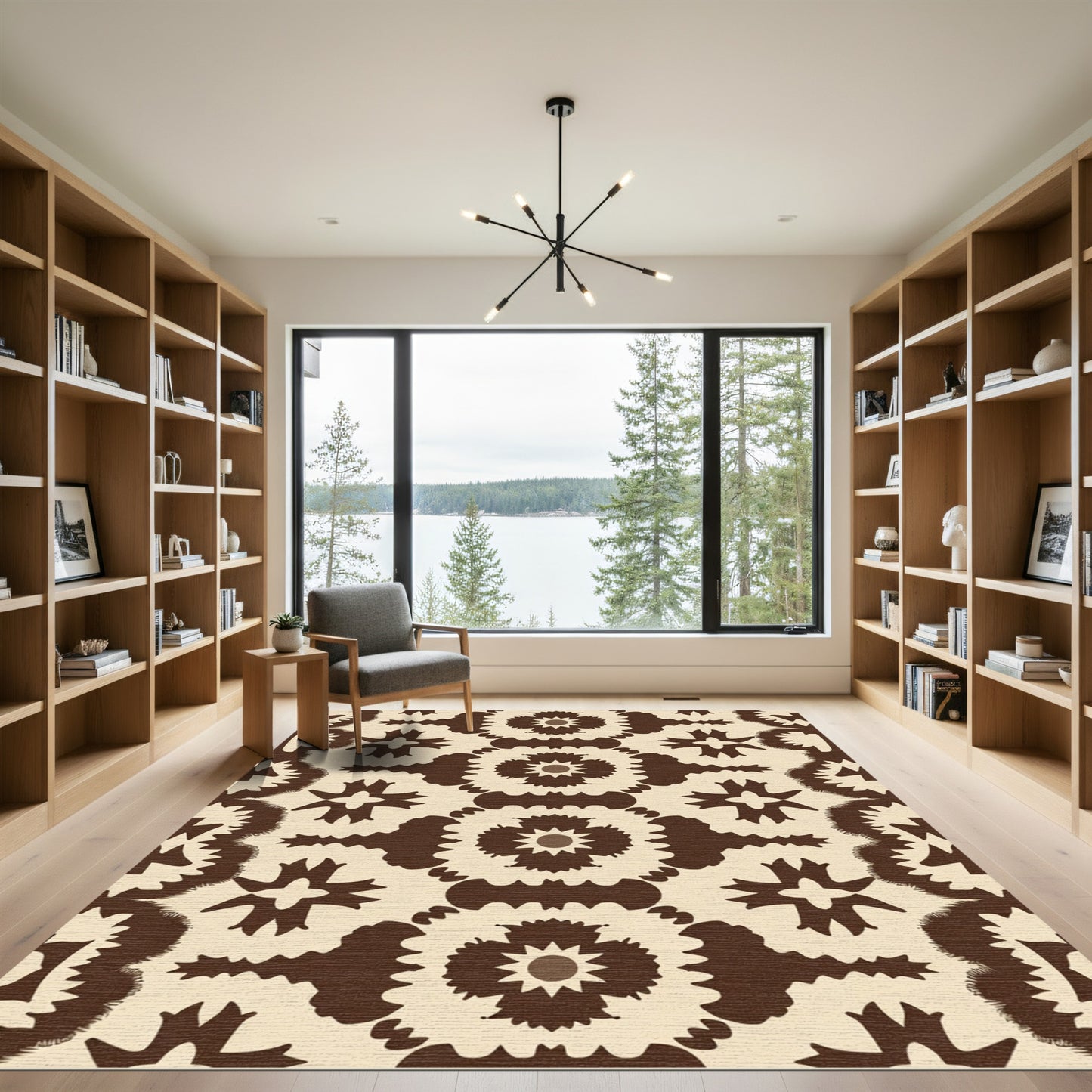 Rich Earthy Brown Medallion Floral Rug