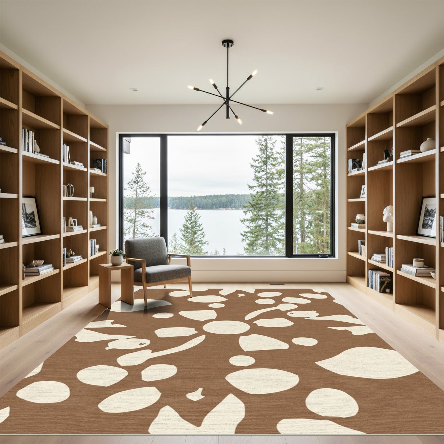Neutral Brown Organic Abstract Shapes Rug