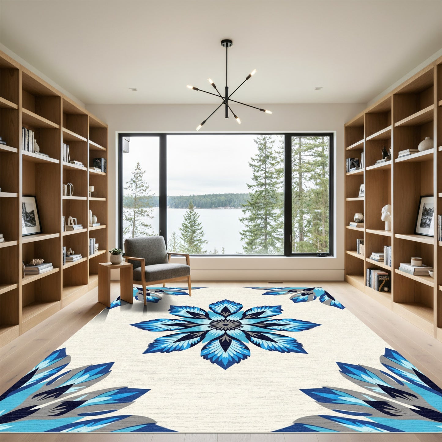 Azure Blue Medallion Repeating Floral Rug