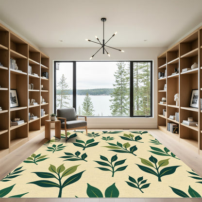 Green Leafy Branches Scattered Pattern Rug