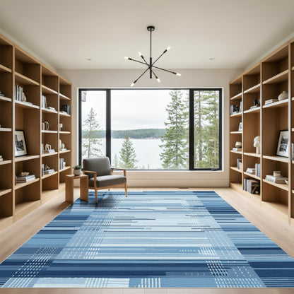 Modern Blue Striped Abstract Composition Rug