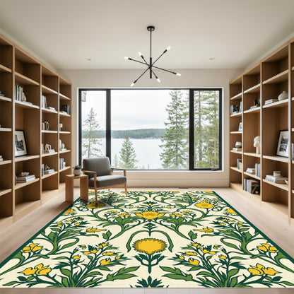 Yellow Floral Vine Scroll Accents Rug