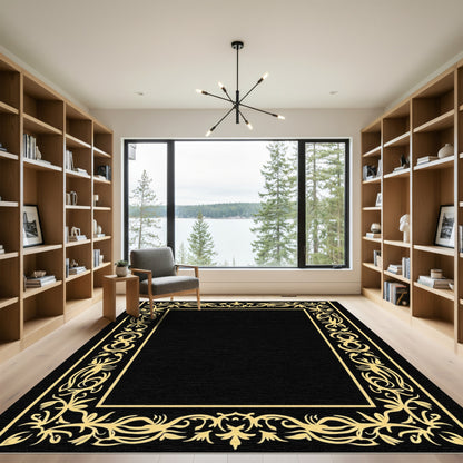 Ornate Scrollwork Golden Border Rug