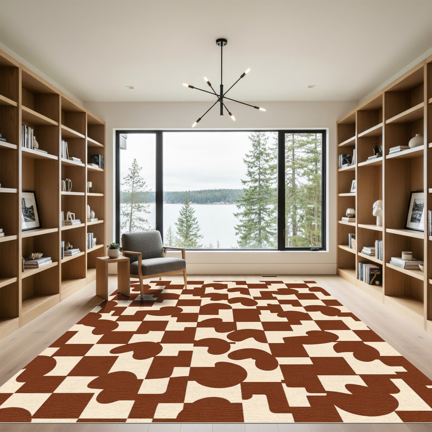 Brown Cream Checkered Organic Shapes Rug