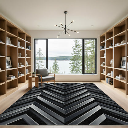 Dark Gray Chevron Geometric Shading Rug