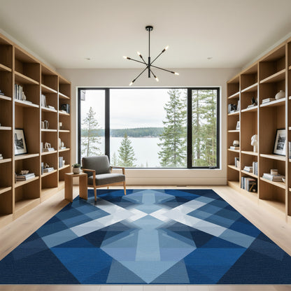 Deep Blue Geometric Prism Rug