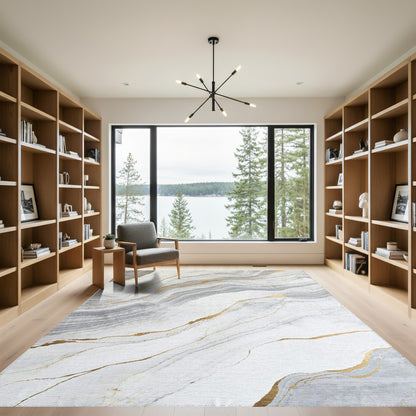 Gray Gold Veined Marble Rug