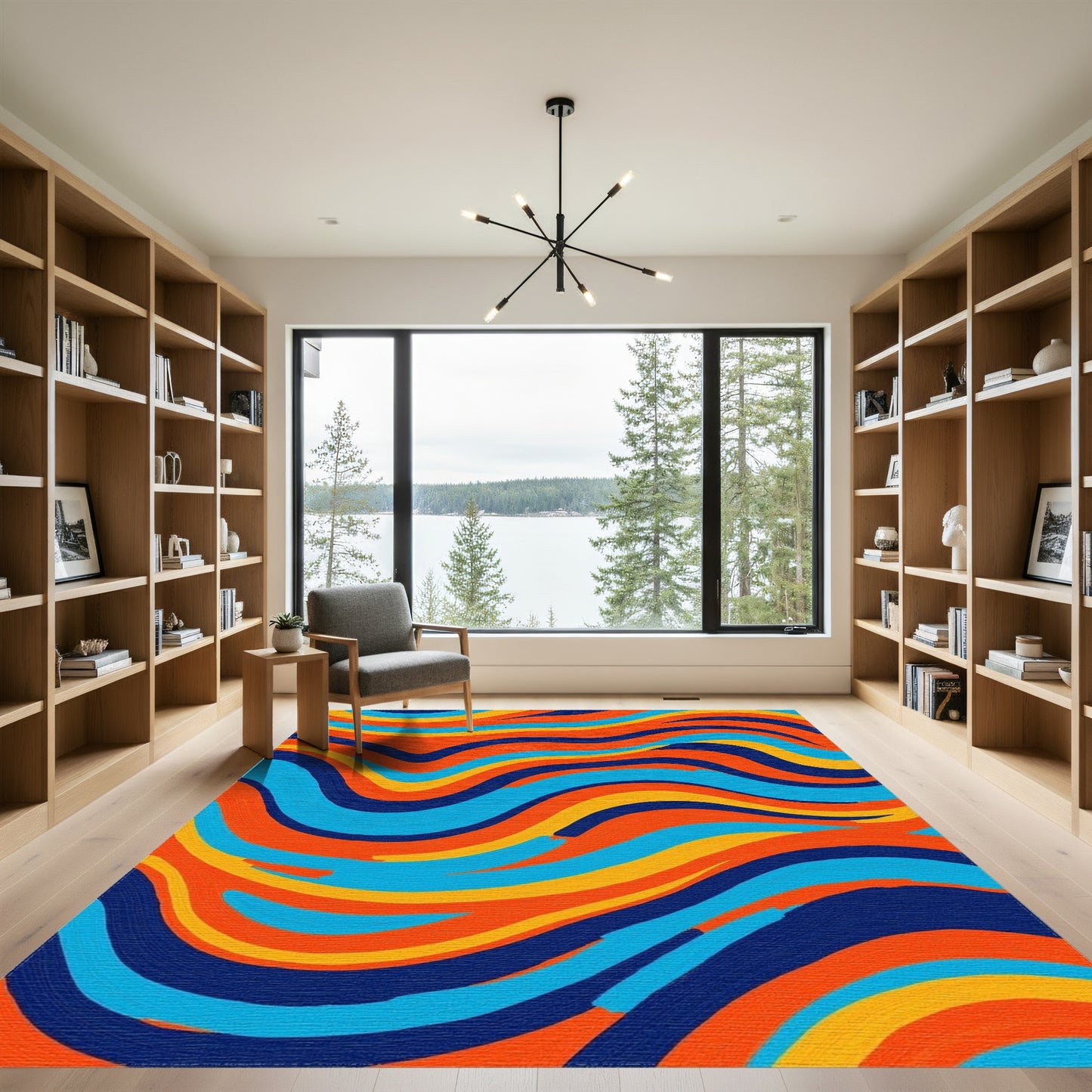 Vibrant Teal Orange Wavy Rug