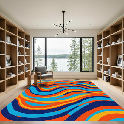 Vibrant Teal Orange Wavy Rug