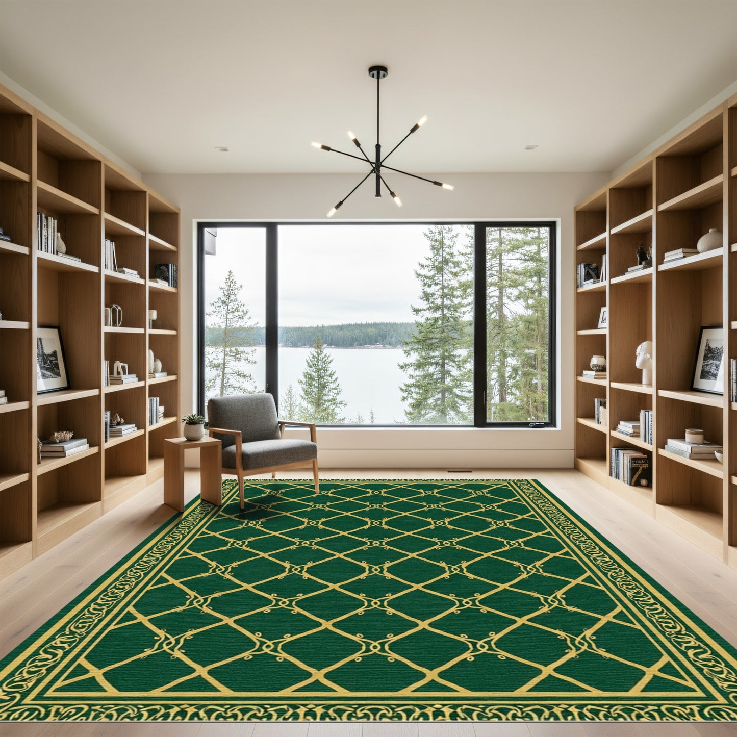 Emerald Green Lattice Scroll Rug