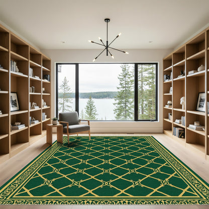 Emerald Green Lattice Scroll Rug