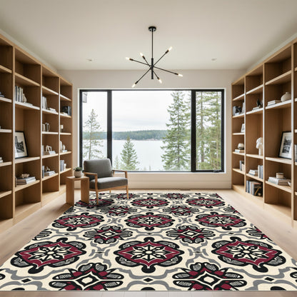 Crimson Medallion Tribal Swirl Rug