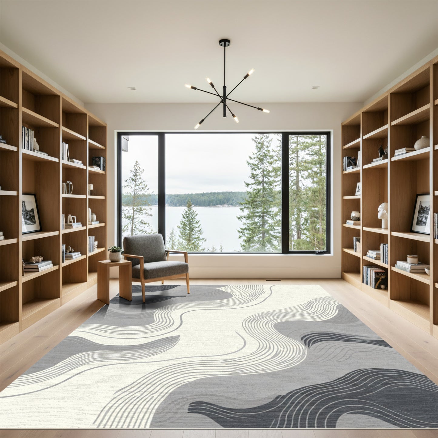 Monochromatic Abstract Wave Lines Rug