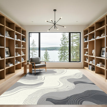 Monochromatic Abstract Wave Lines Rug
