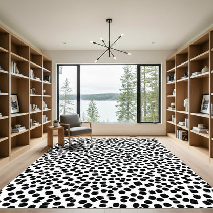 Modern Black White Dot Composition Rug