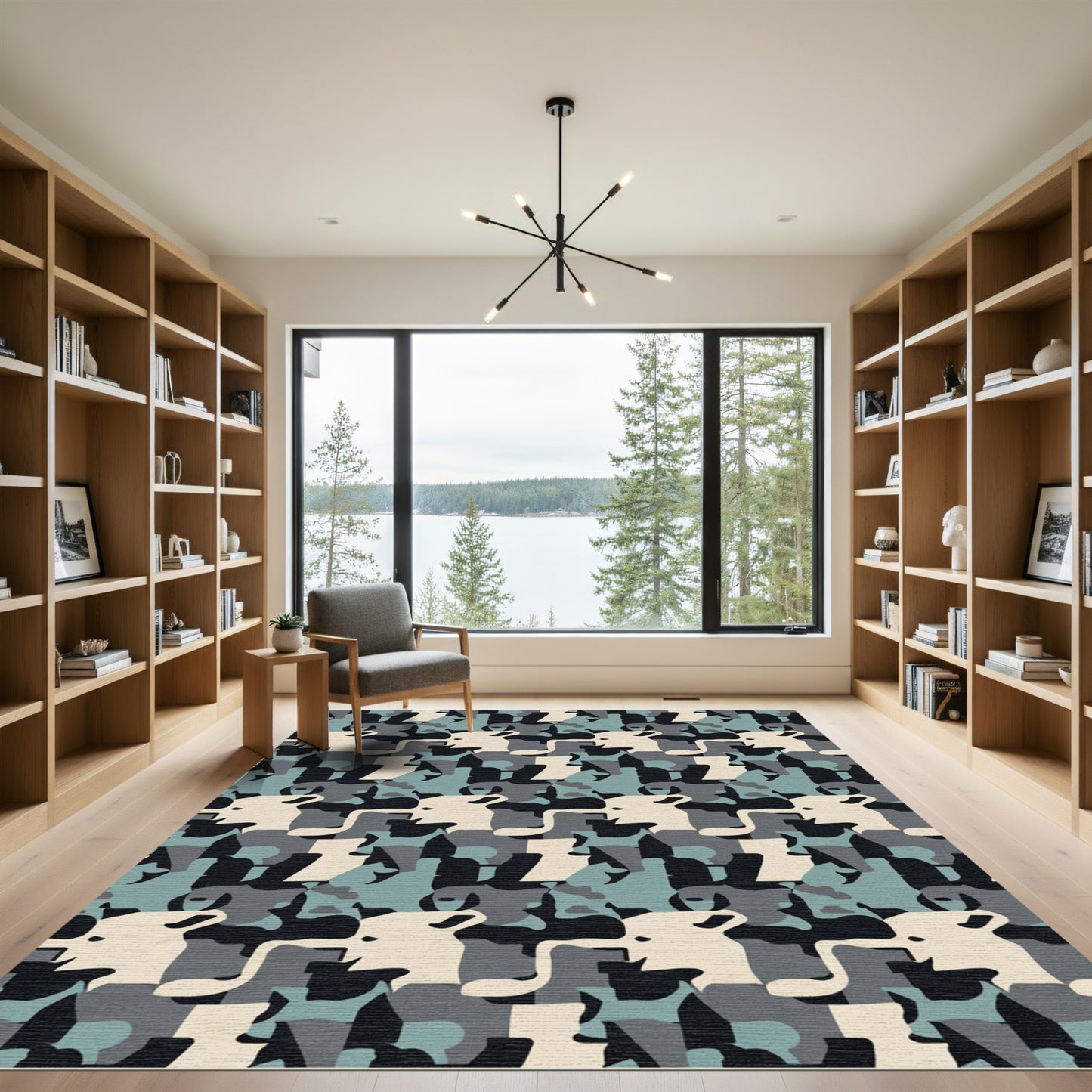 Camouflage Layers Blue Gray Cream Rug