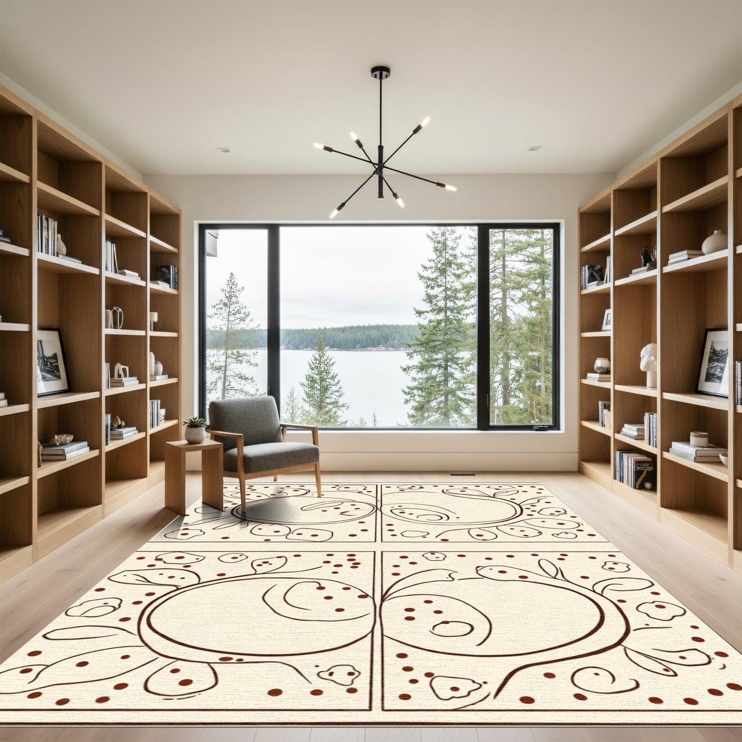 Cream Brown Organic Abstract Sprout Rug
