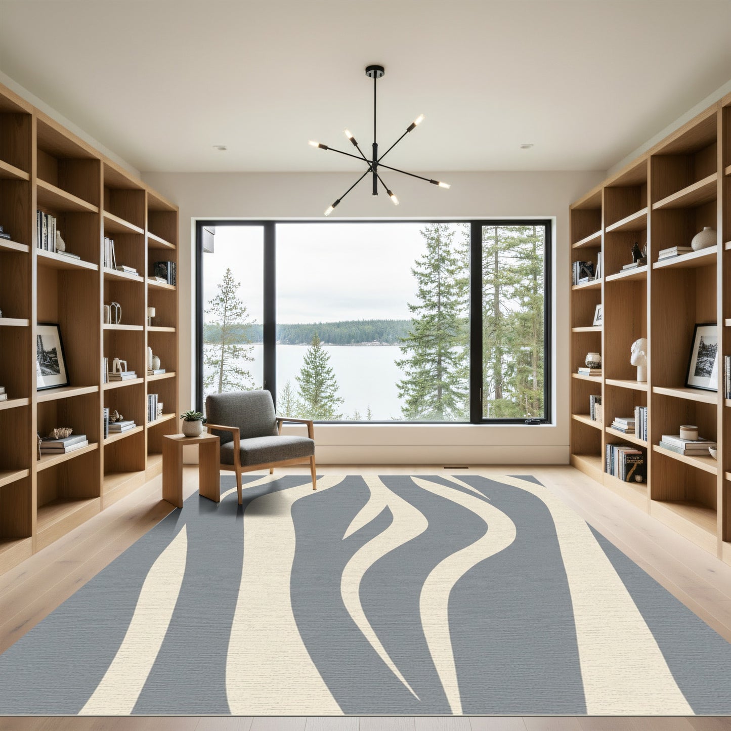 Gray Cream Abstract Swirl Wave Rug