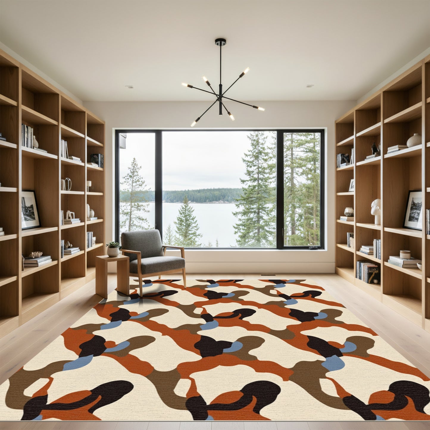 Burlap Camouflage Abstract Shapes Rug