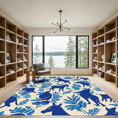 Blue Animals And Foliage Delightful Mix Rug
