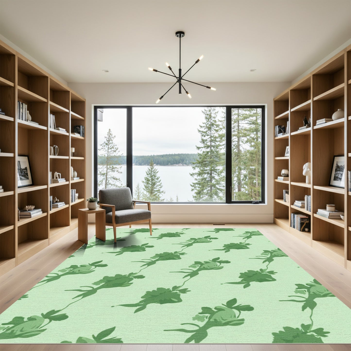 Green Floral Vine Repeating Rug