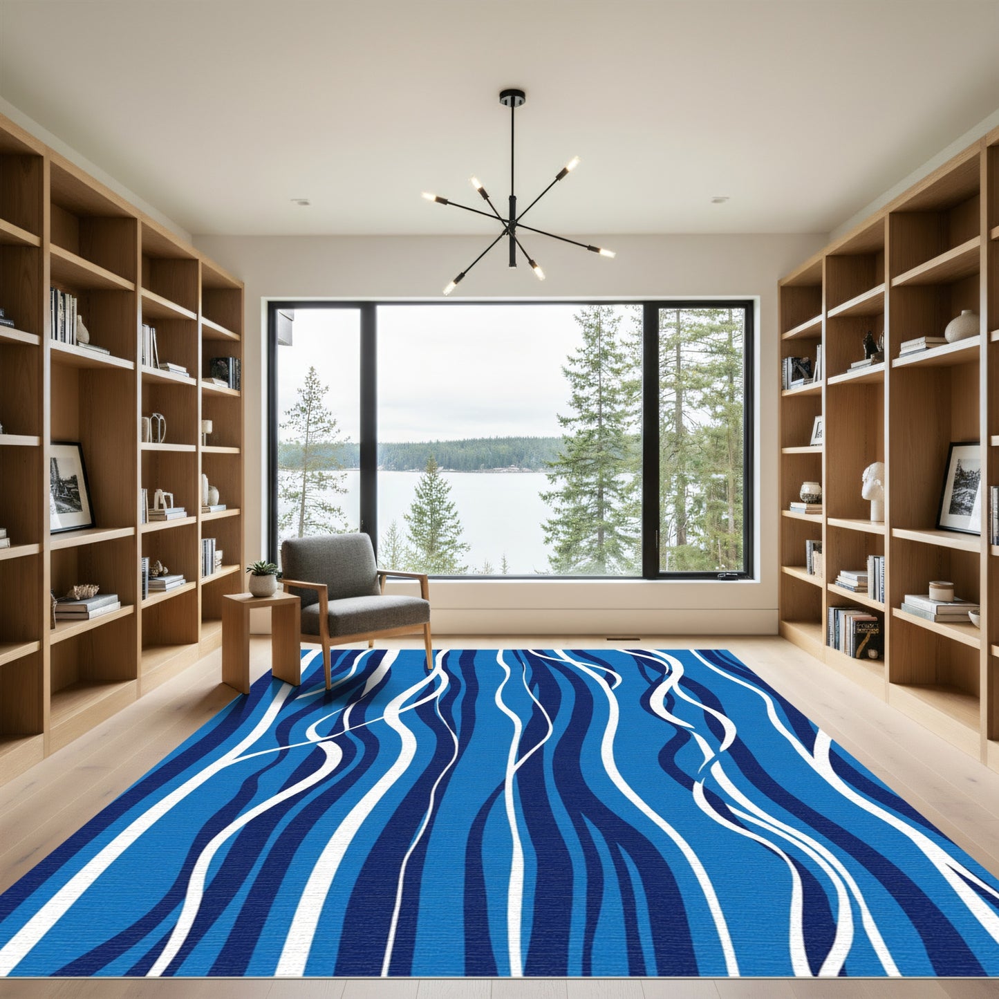Deep Blue Ribbon Flow Rug