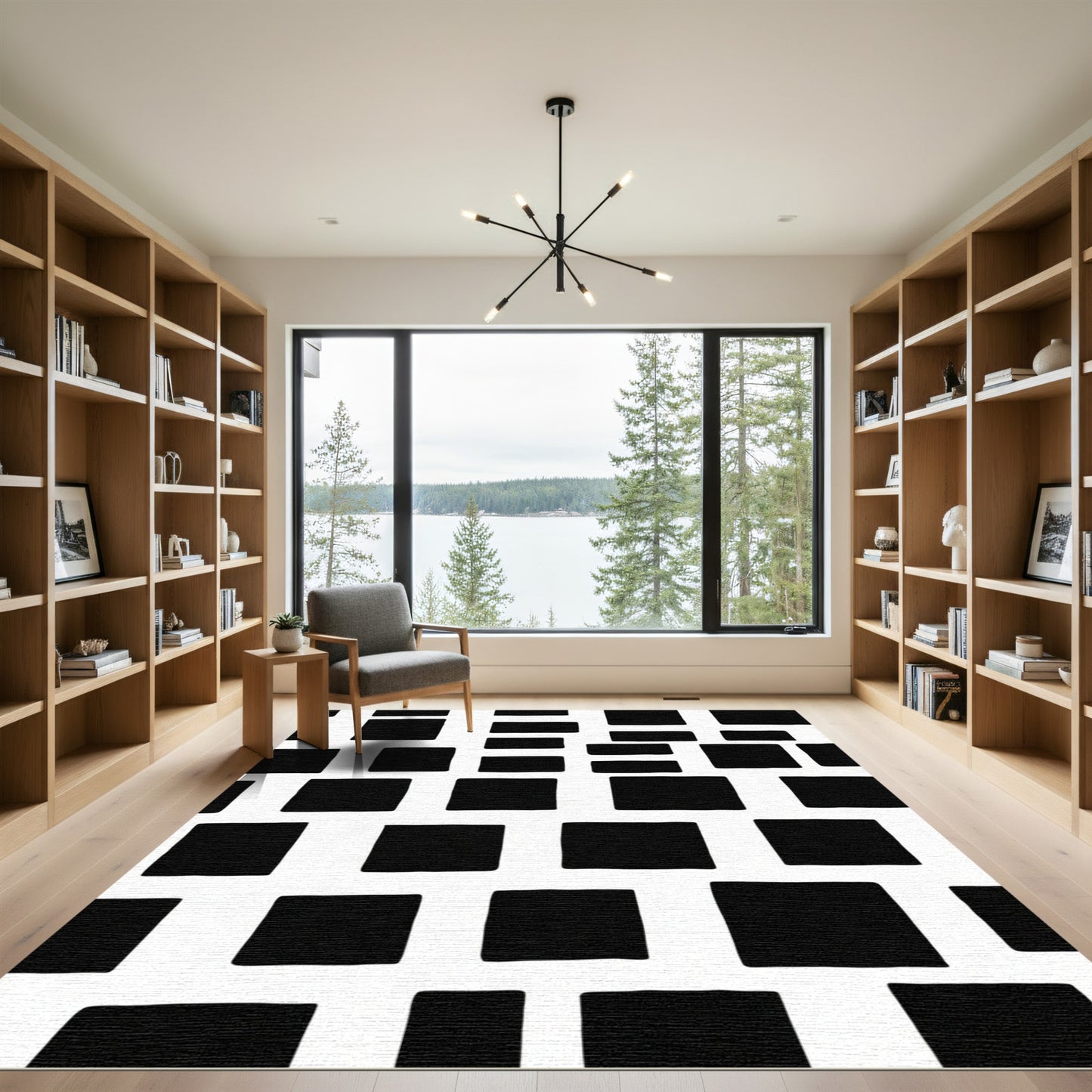 Bold black solid squares composition Rug
