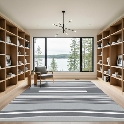 Modern Gray And White Stripe Rug