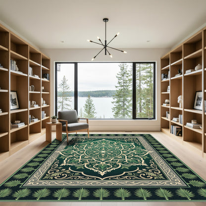Emerald Green Floral Medallion Rectangular Rug