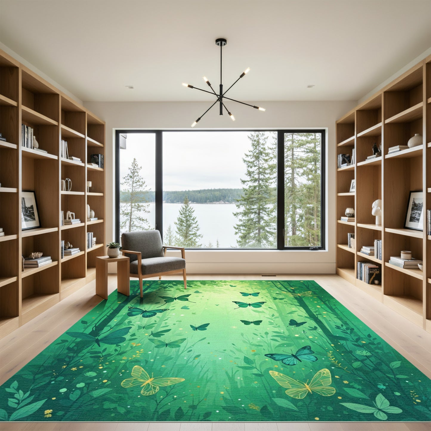 Emerald Forest Butterfly Panorama Rug