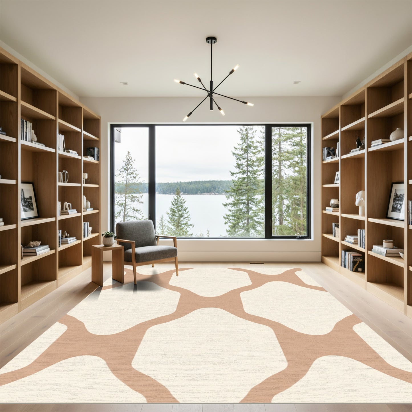 Neutral Tan Geometric Interlocking Shapes Rug
