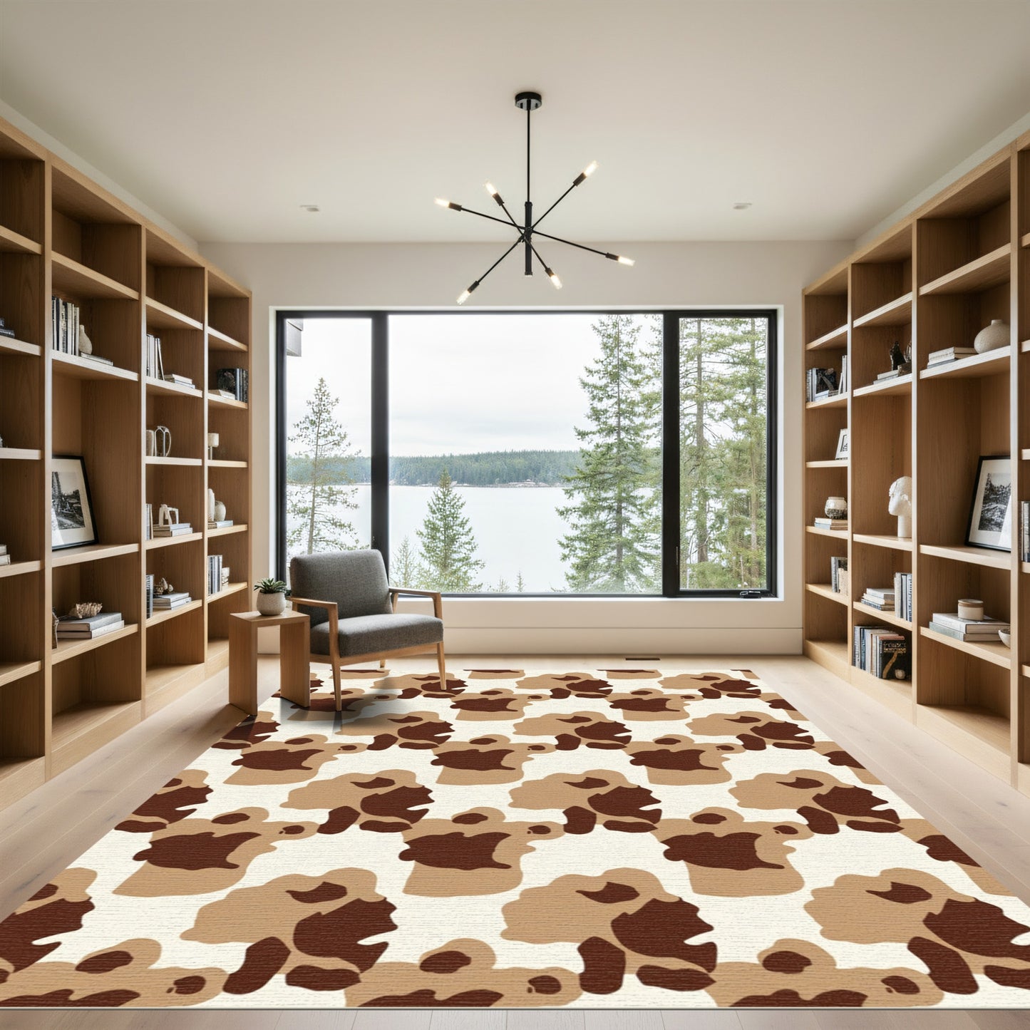 Brown Beige Camouflage Organic Shapes Rug