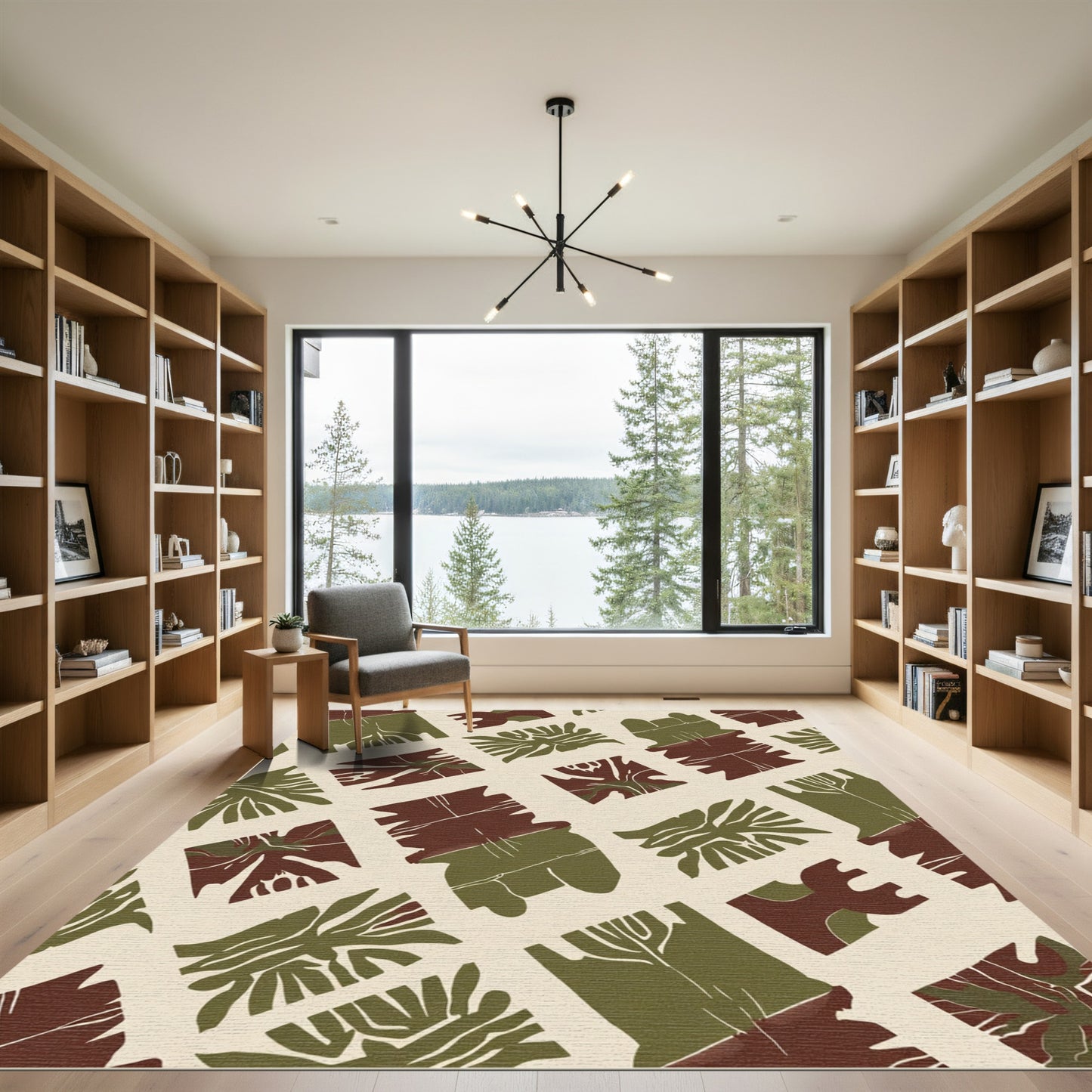 Earthy Crimson Green Abstract Blocks Rug