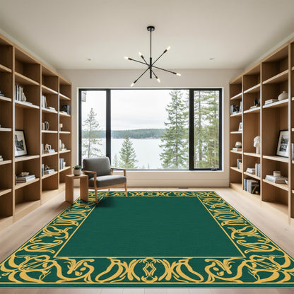 Emerald Gold Art Nouveau Border Rug