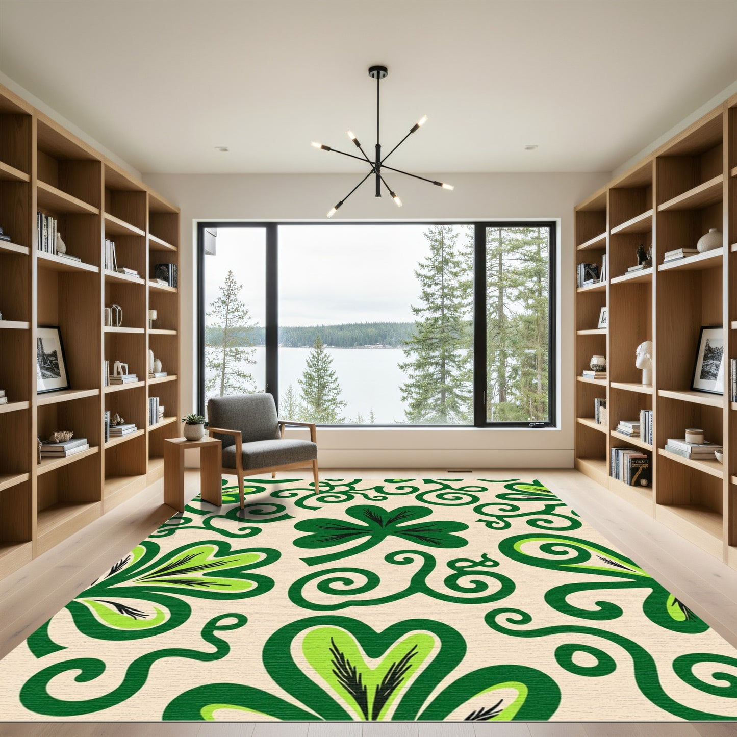 Lucky Clover Swirls Green Cream Rug