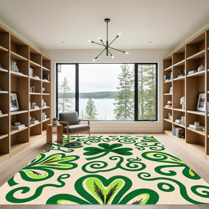 Lucky Clover Swirls Green Cream Rug