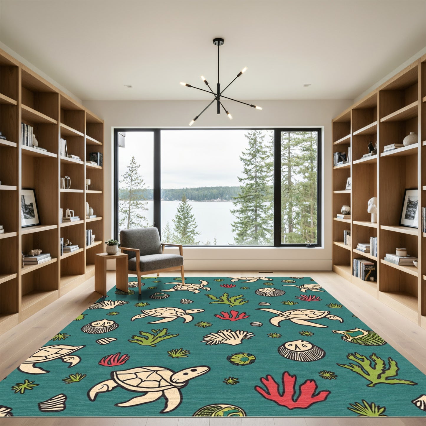 Coastal Turtle Coral Reef Scene Rug