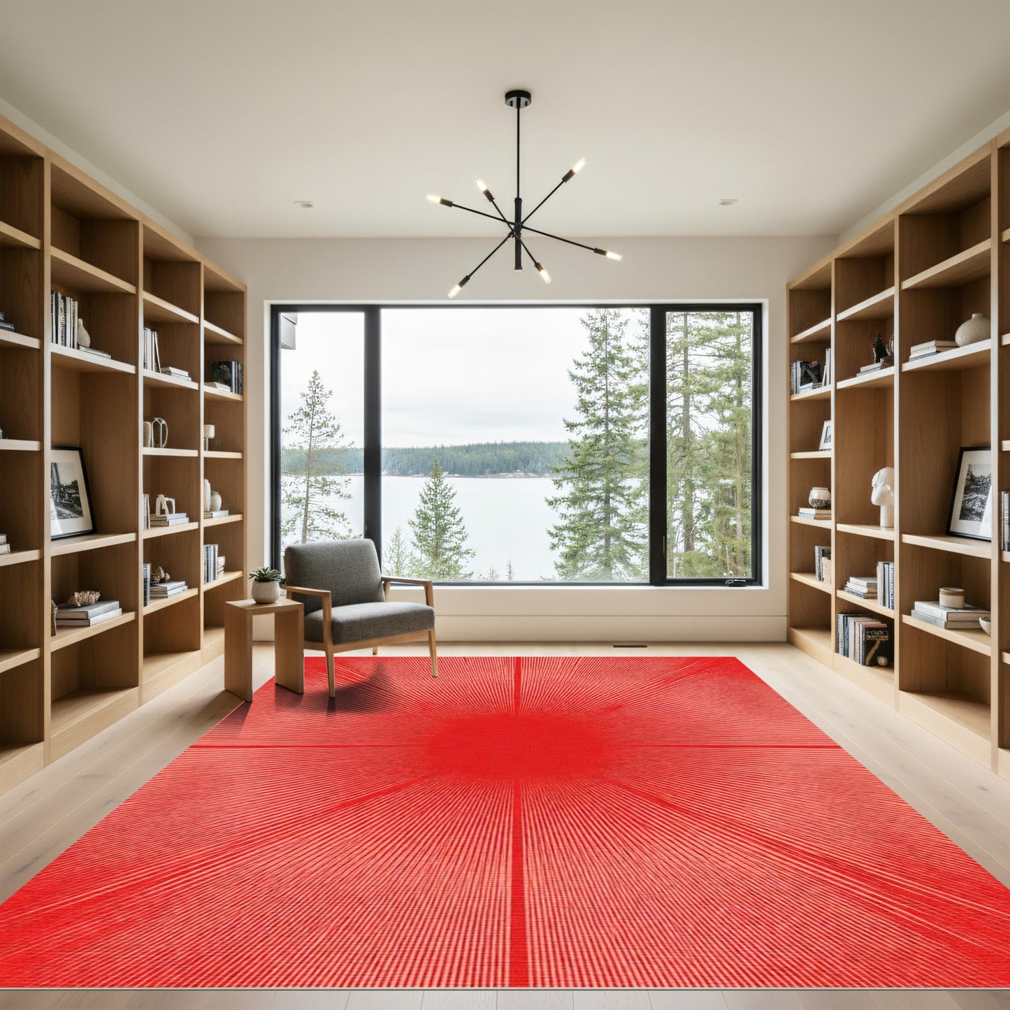 Crimson Radiating Sunburst Rug