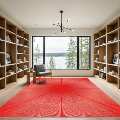 Crimson Radiating Sunburst Rug