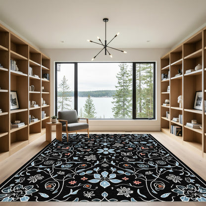 Midnight Garden Floral Butterfly Whimsy Rug