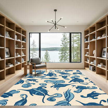 Navy Blue Floral Swirl Scroll Rug
