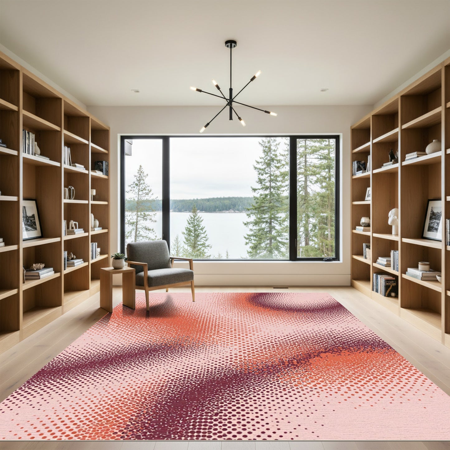 Earthy Orange Red Halftone Ribbons Rug