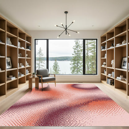 Earthy Orange Red Halftone Ribbons Rug