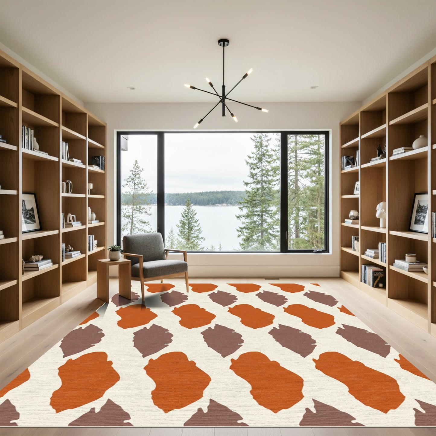 Terracotta Walnut Abstract Leaf Pattern Rug